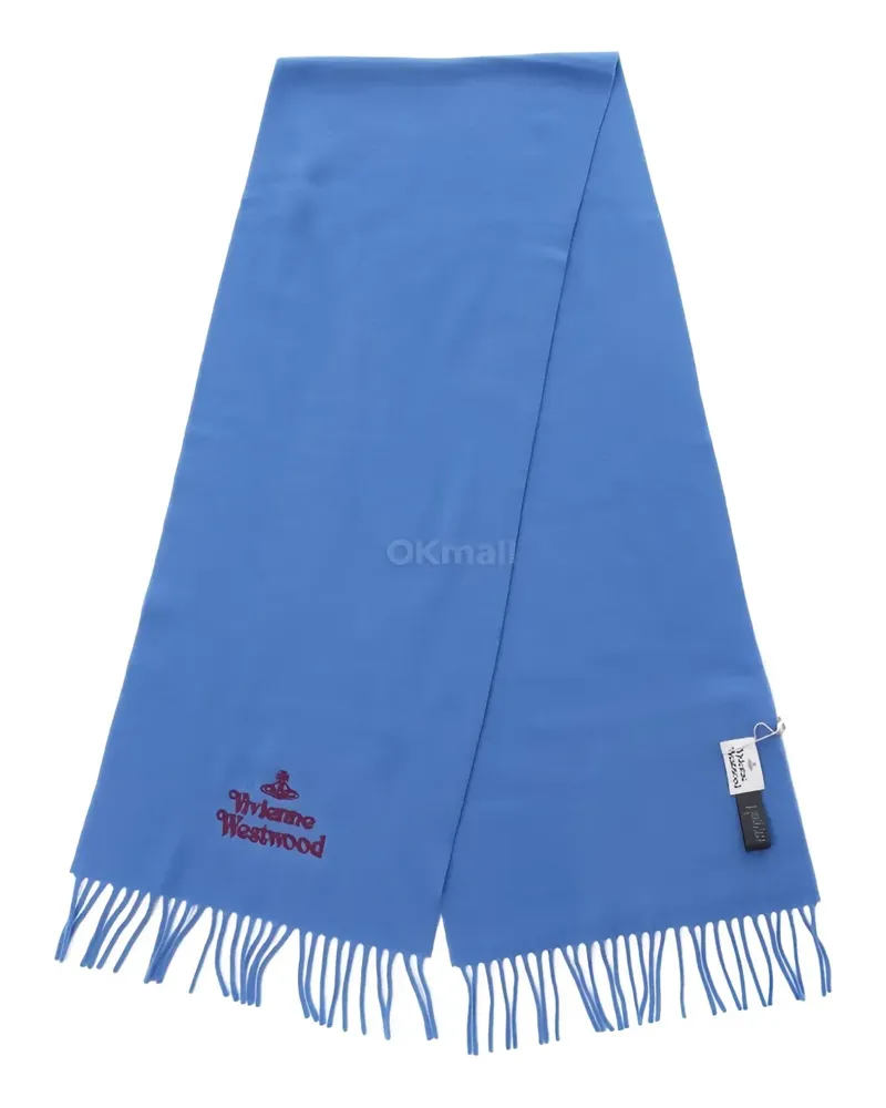 Vivienne Westwood logo-embroidery fringed scarf - Blau Blau