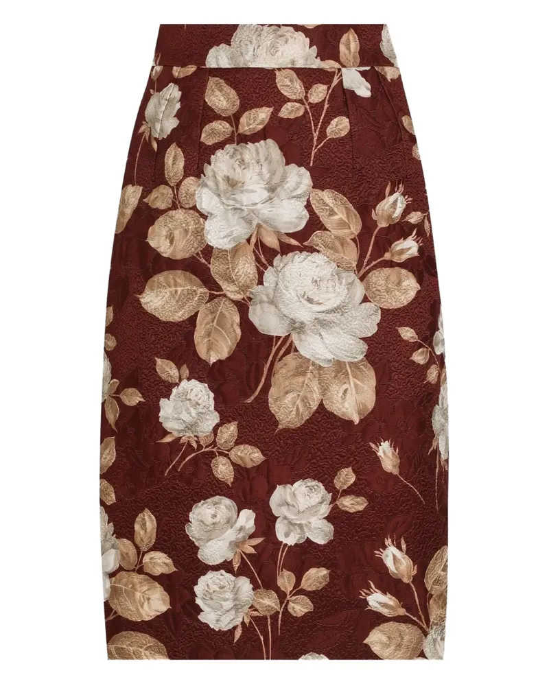 Dolce & Gabbana Bleistiftrock mit Rosenprint - Rot Rot