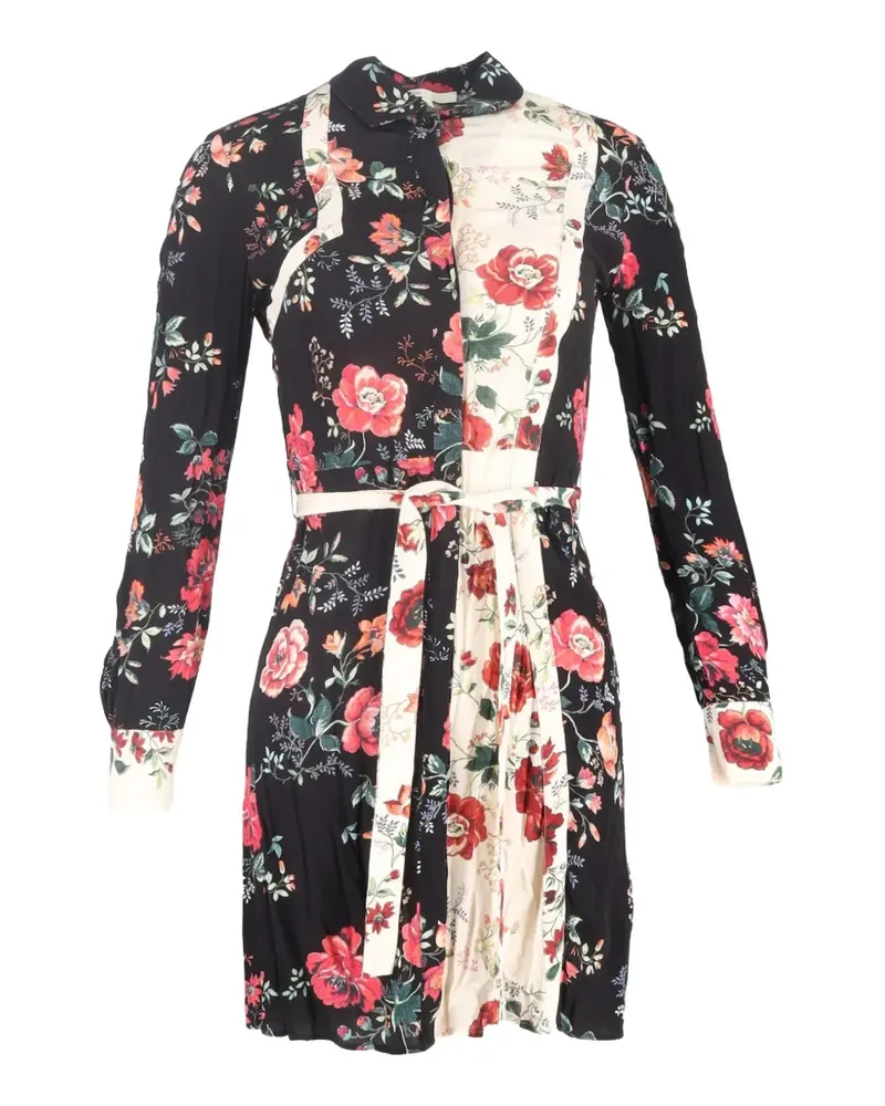 Maje Riller Mini-Hemdkleid mit Blumen - Schwarz Schwarz