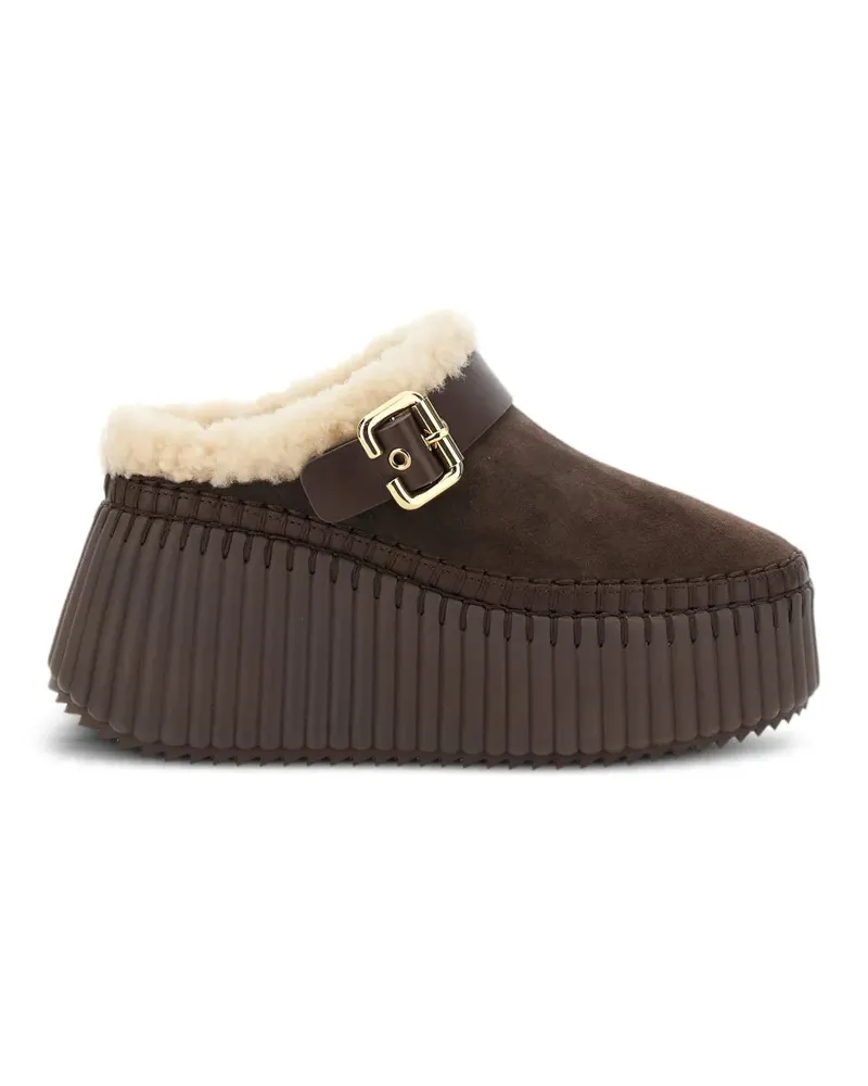 Chloé Nama Wedge-Mules mit Shearling-Futter - Braun Braun