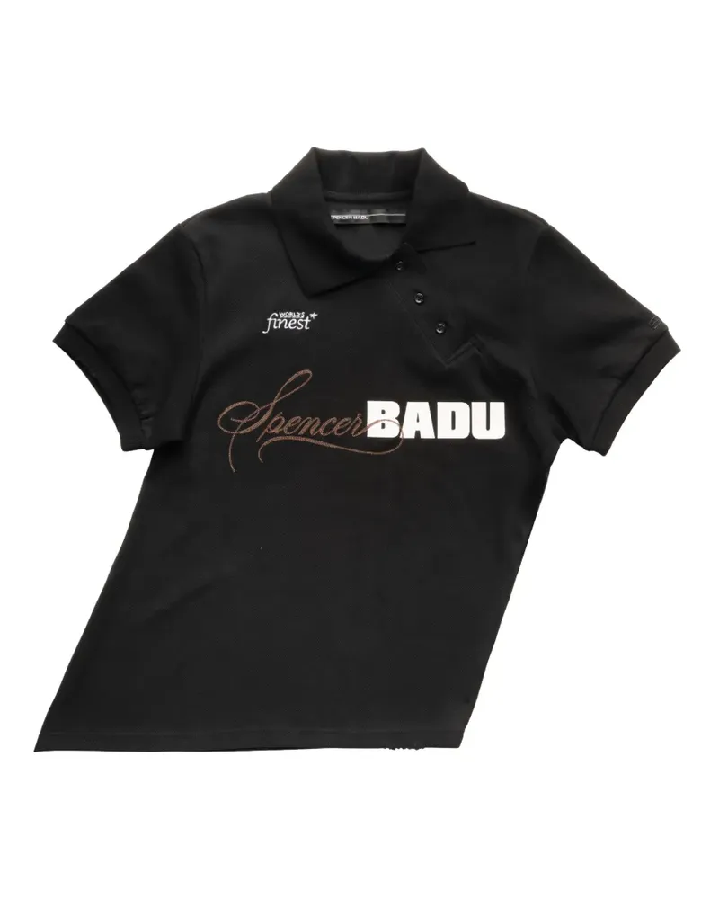 Spencer Badu asymmetric logo-print polo shirt - Schwarz Schwarz