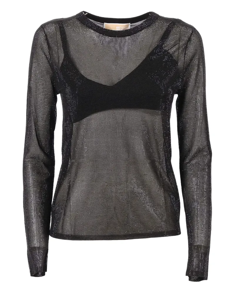 Michael Kors Verziertes Langarmshirt aus Mesh - Schwarz Schwarz