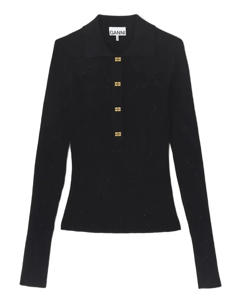 Ganni Poloshirt mit Logo - Schwarz Schwarz