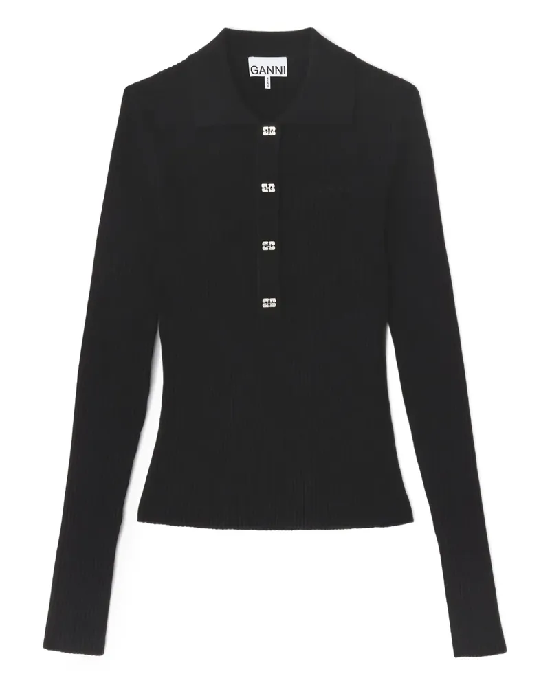 Ganni Poloshirt mit Logo - Schwarz Schwarz