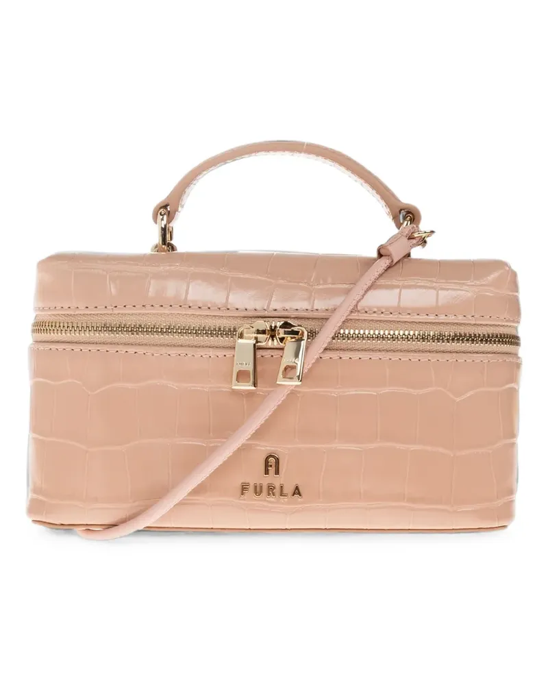 Furla Camelia crocodile-effect leather tote bag - Nude Nude