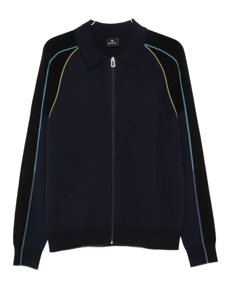 Paul Smith stripe-trim zip-up polo sweater - Blau Blau