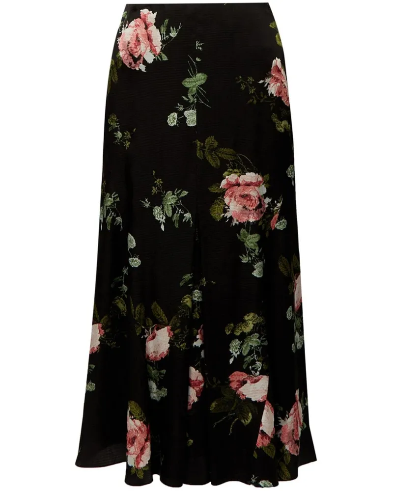 Erdem Midirock mit Blumen-Print Schwarz