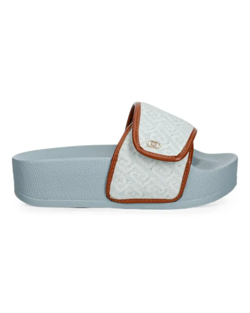 Liu Jo monogram-pattern touch-strap slides - Blau Blau
