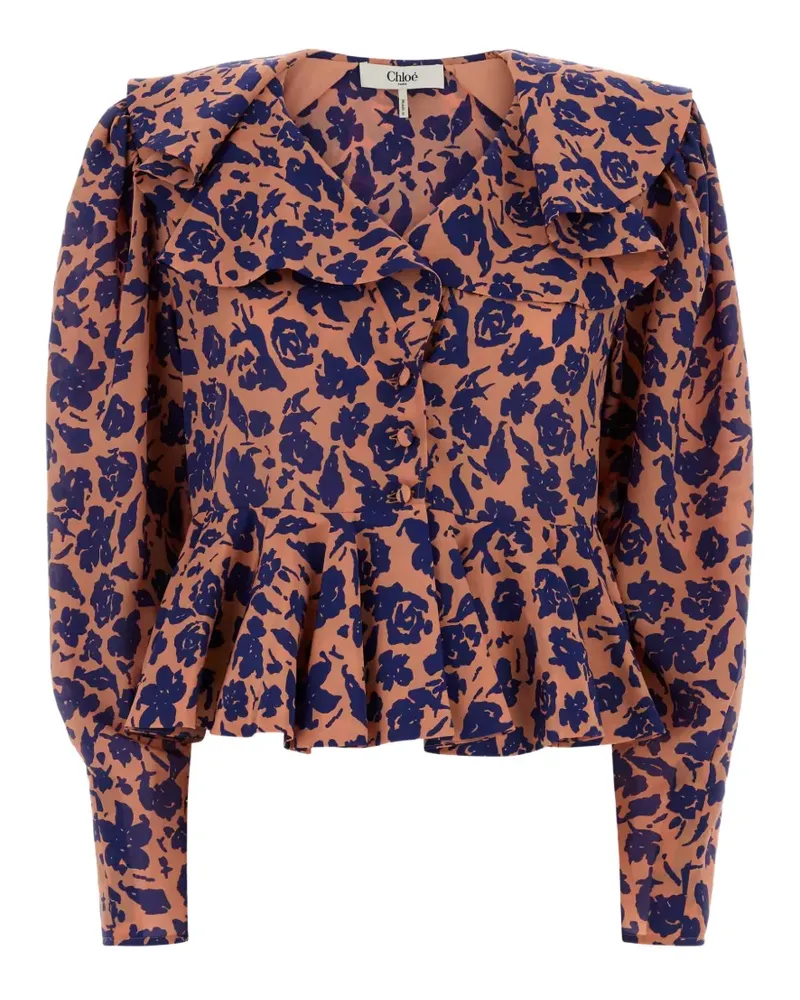 Chloé ruffled floral-print crepe blouse - Braun Braun