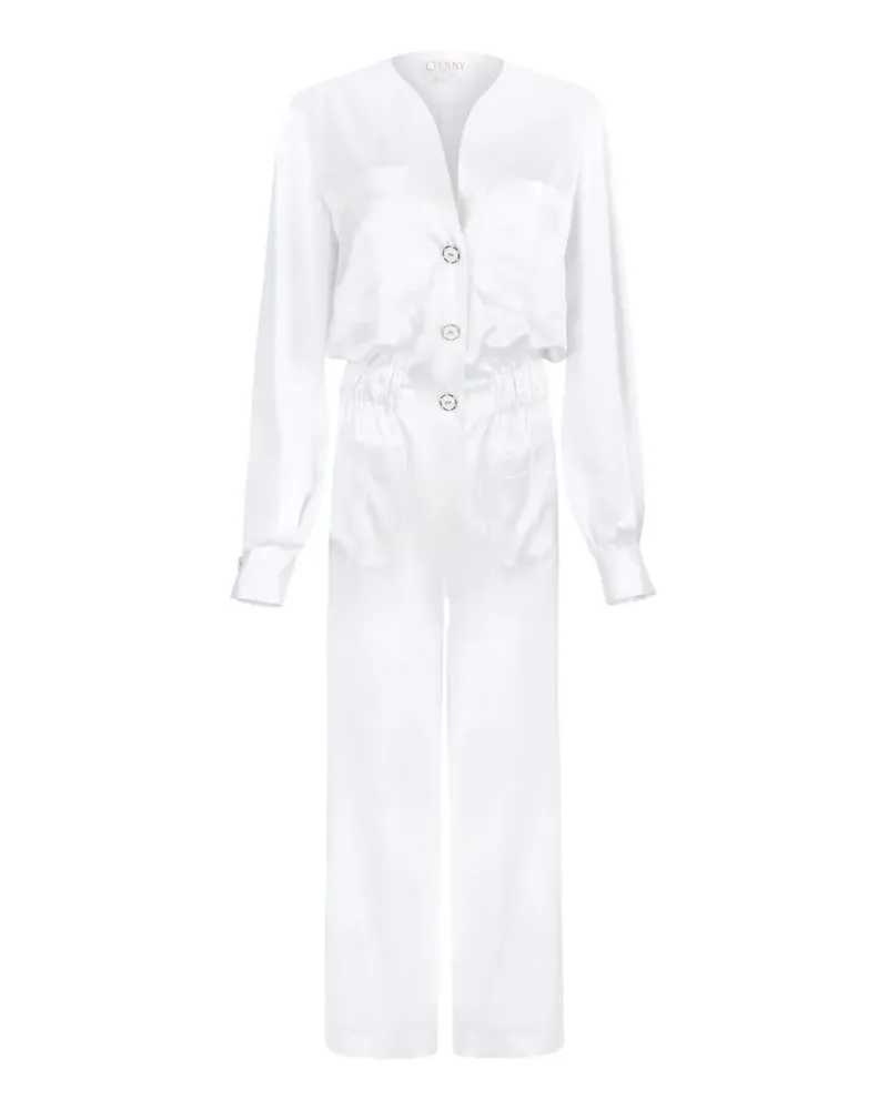 Genny button-up elasticated-waist jumpsuit - Weiß Weiß