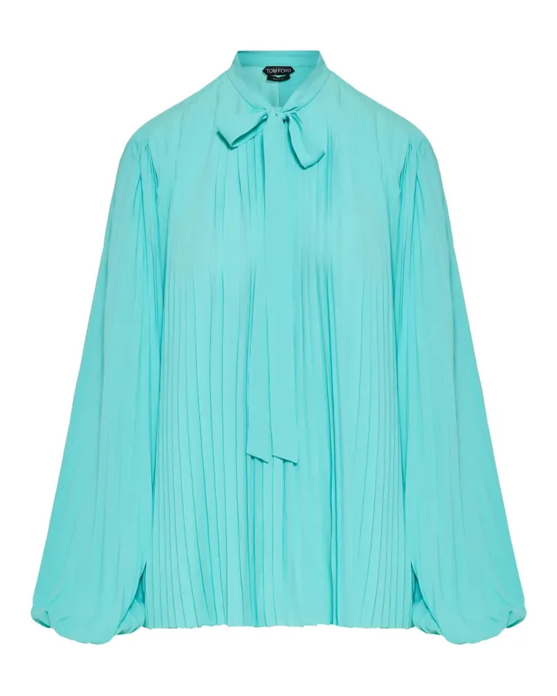 Tom Ford crepe-de-chine sunray-plissé lavalliere shirt - Blau Blau
