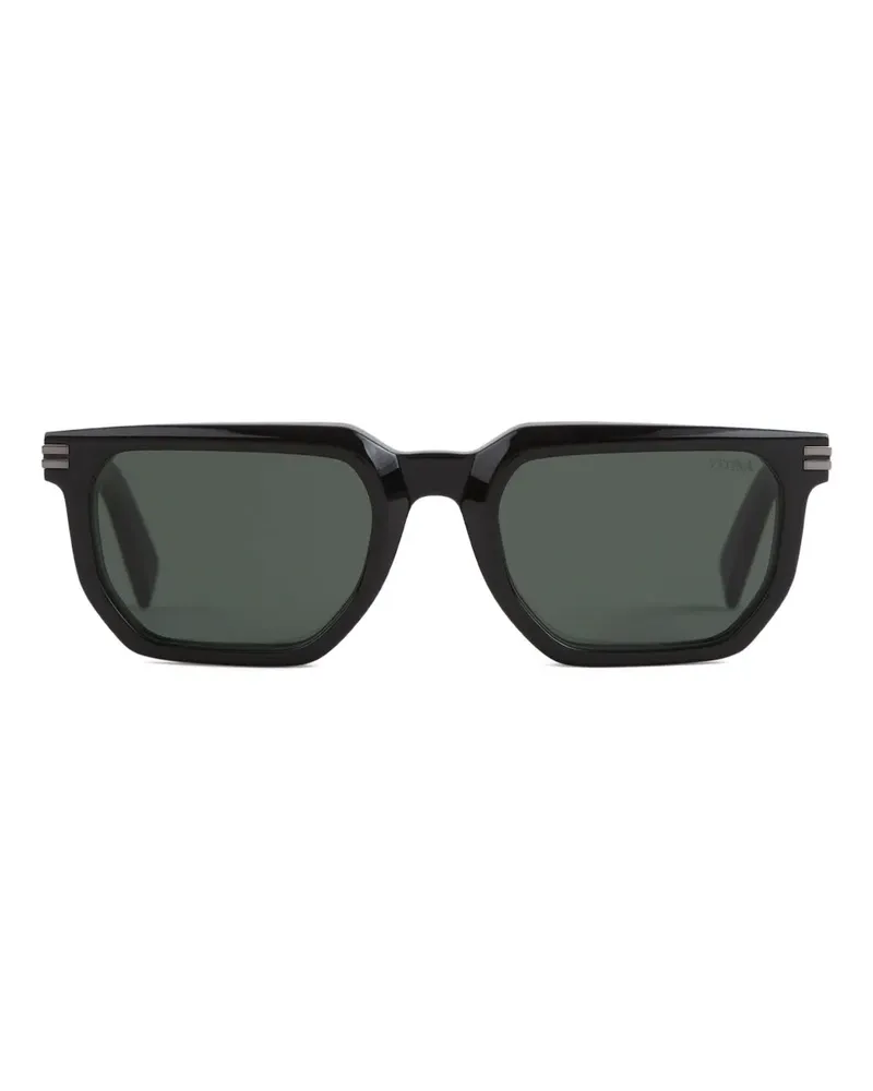 Ermenegildo Zegna Sonnenbrille mit eckigem Gestell - Schwarz Schwarz