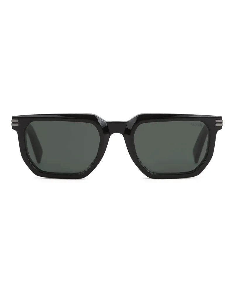 Ermenegildo Zegna Sonnenbrille mit eckigem Gestell - Schwarz Schwarz