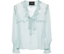 Semi-transparente Rüschenbluse - Blau