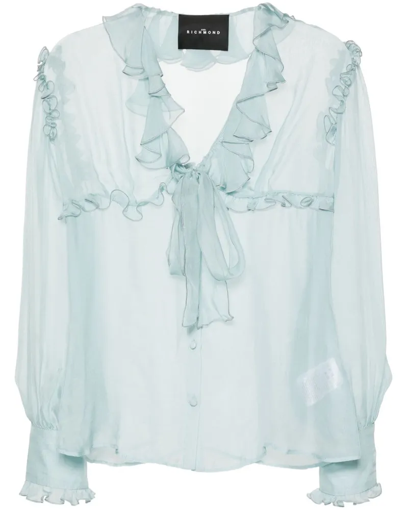 John Richmond Semi-transparente Rüschenbluse - Blau Blau