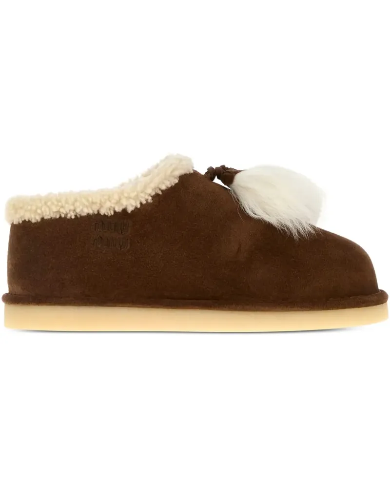 Miu Miu shearling-trimmed tassel loafers - Braun Braun