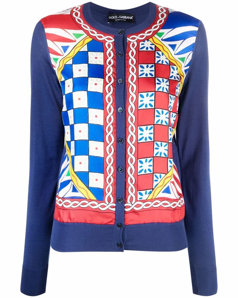 Dolce & Gabbana Cardigan aus Seide mit Carretto-Print - Blau Blau
