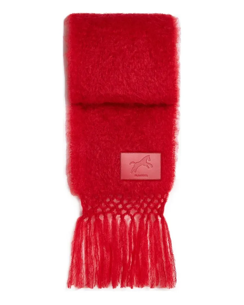 Jil Sander logo-patch fringed scarf - Rot Rot