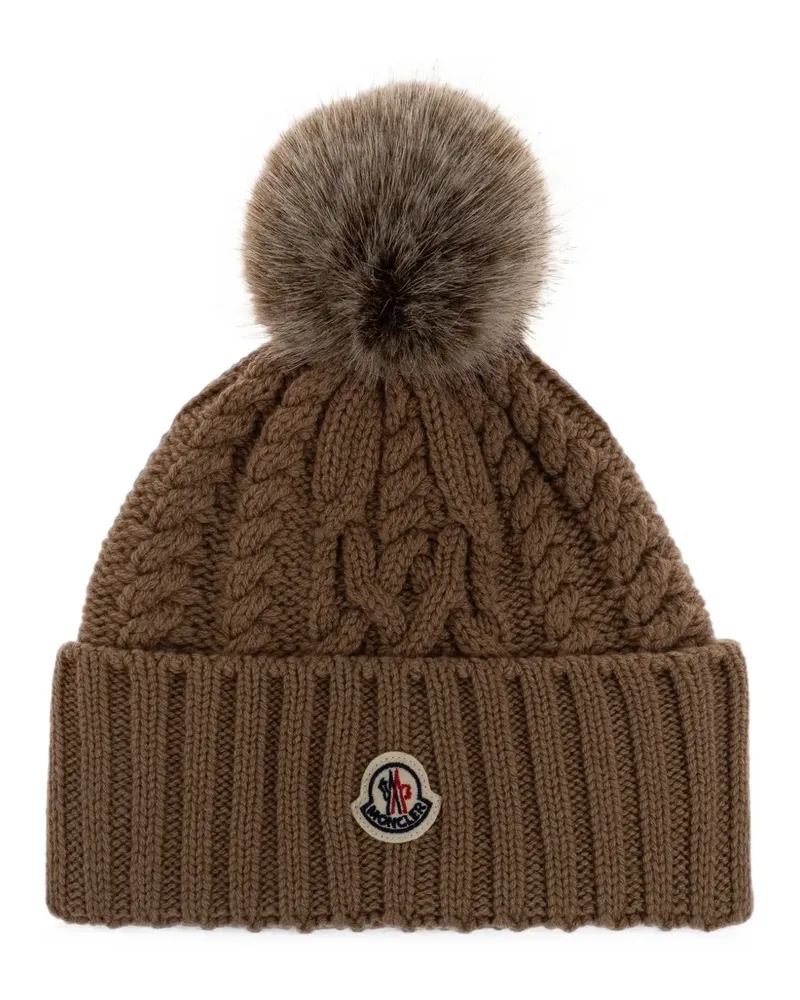 Moncler logo-patch beanie hat - Braun Braun