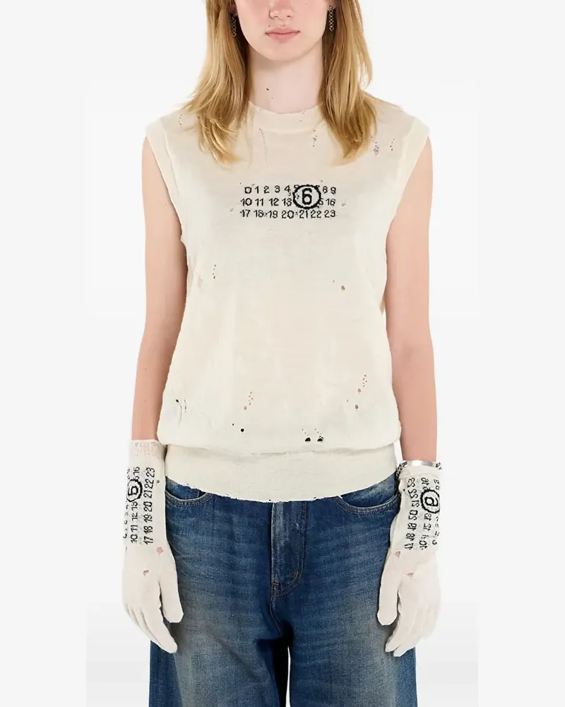 Maison Margiela Numeric-logo distressed knitted vest - Nude Nude