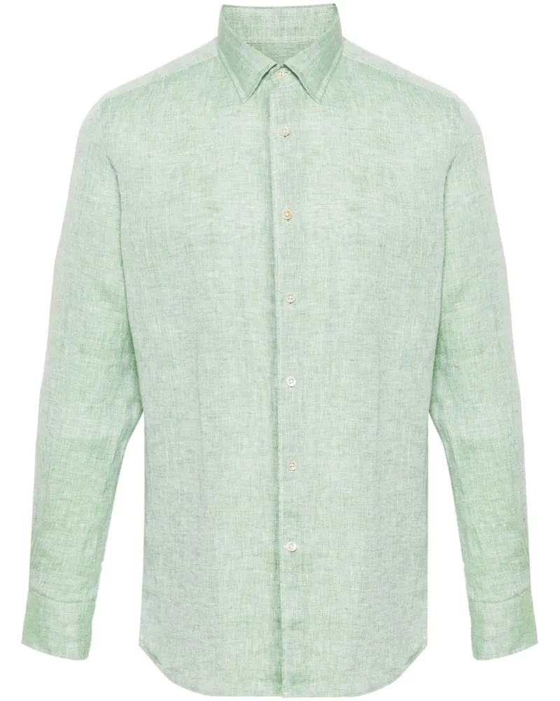 Glanshirt Langärmeliges Hemd aus Leinen Grün