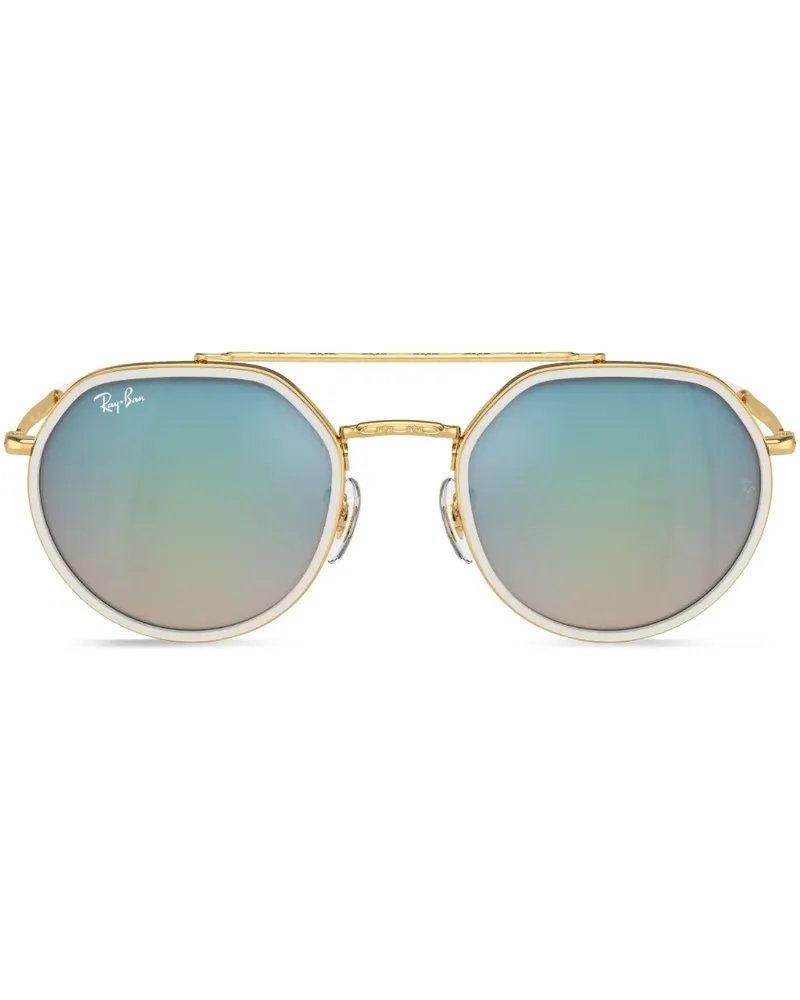 Ray Ban Runde Sonnenbrille mit Logo-Print - Gold Gold