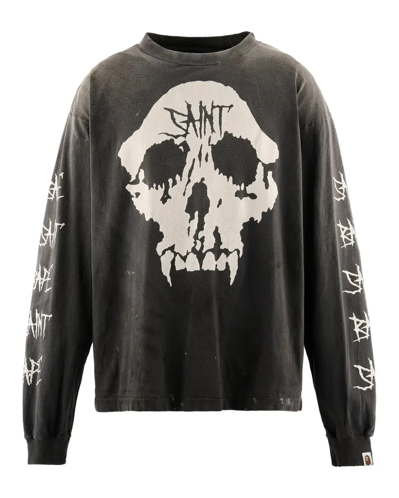 SAINT MXXXXXX x BAPE Langarmshirt mit Totenkopf-Print - Schwarz Schwarz