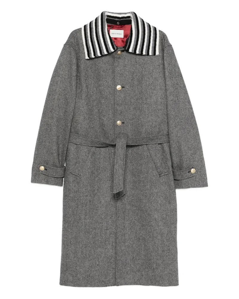 Drôle de Monsieur striped-collar belted coat - Grau Grau