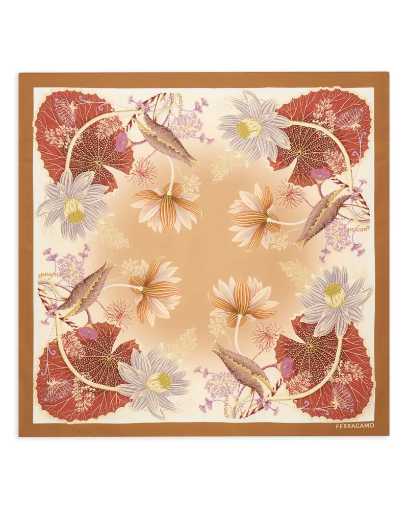 Ferragamo Water Lilies printed silk scarf - Braun Braun