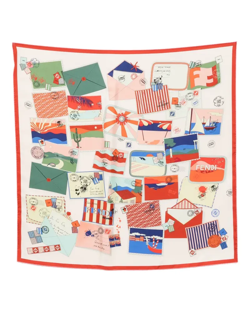 Fendi postcard-print silk scarf - Nude Nude