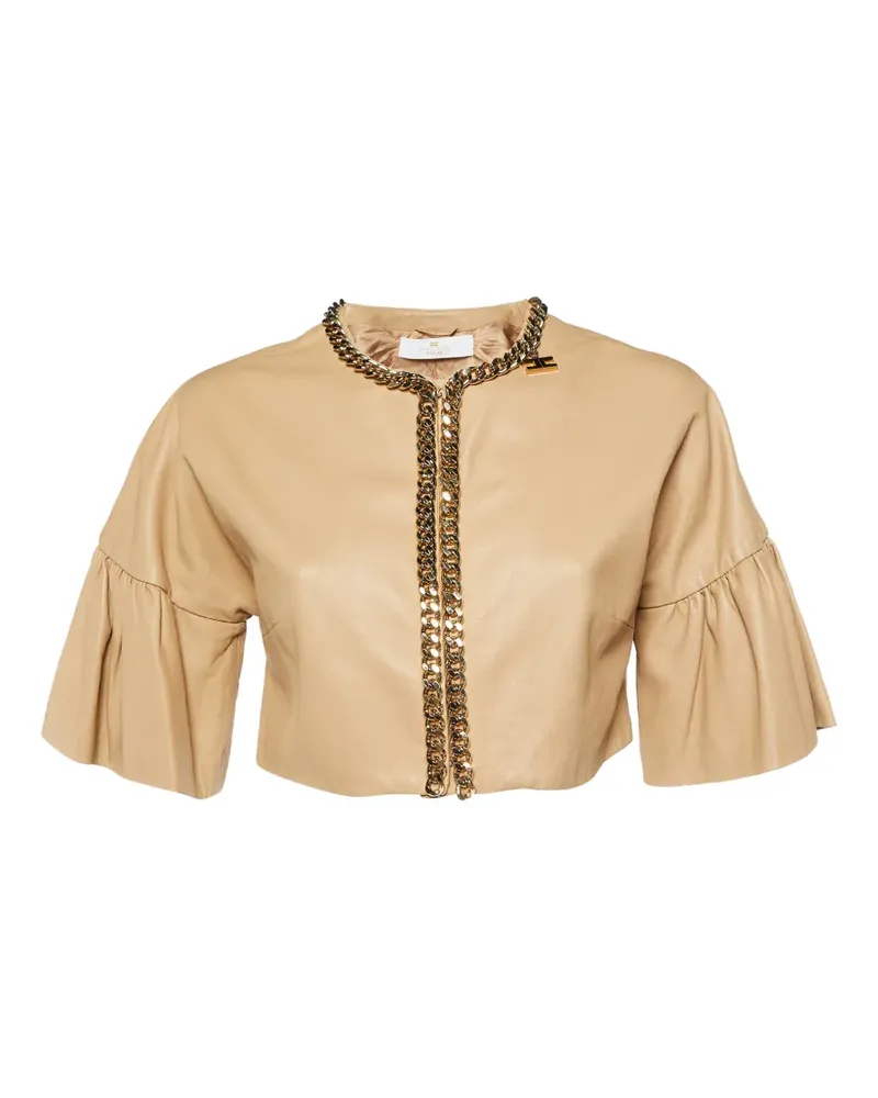 Elisabetta Franchi chain-detail cropped leather jacket - Nude Nude