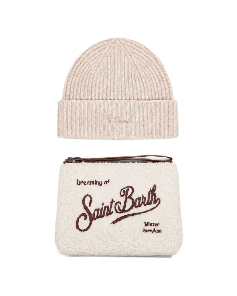 MC2 Saint Barth beige Teddy pochette and beige beanie set - Nude Nude
