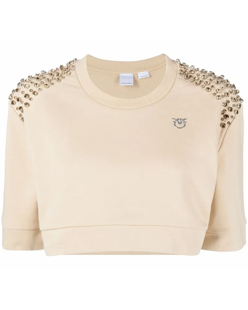 Pinko Cropped-T-Shirt mit Nieten Neutrals