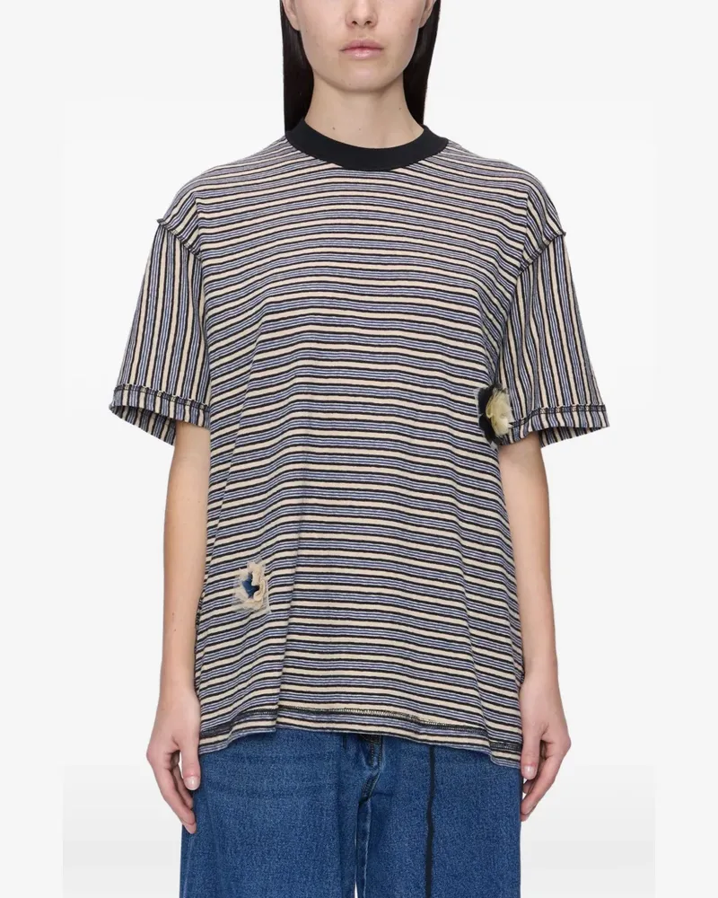 Song For The Mute striped distressed T-shirt - Nude Nude