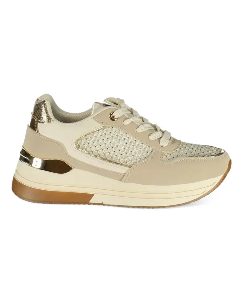 Laura Biagiotti crystal-embellished metallic-panel sneakers - Nude Nude