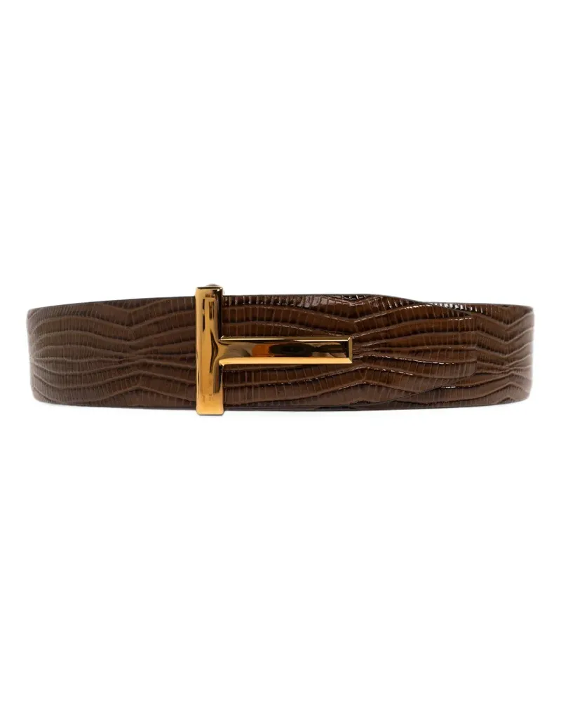 Tom Ford Wendbarer T Icon Gürtel mit Kroko-Print - Braun Braun