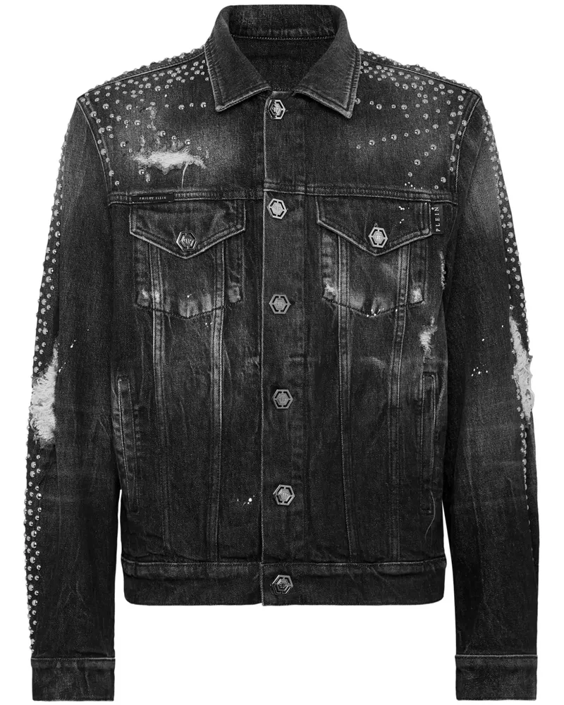 Philipp Plein Jeansjacke mit Nieten - Grau Grau