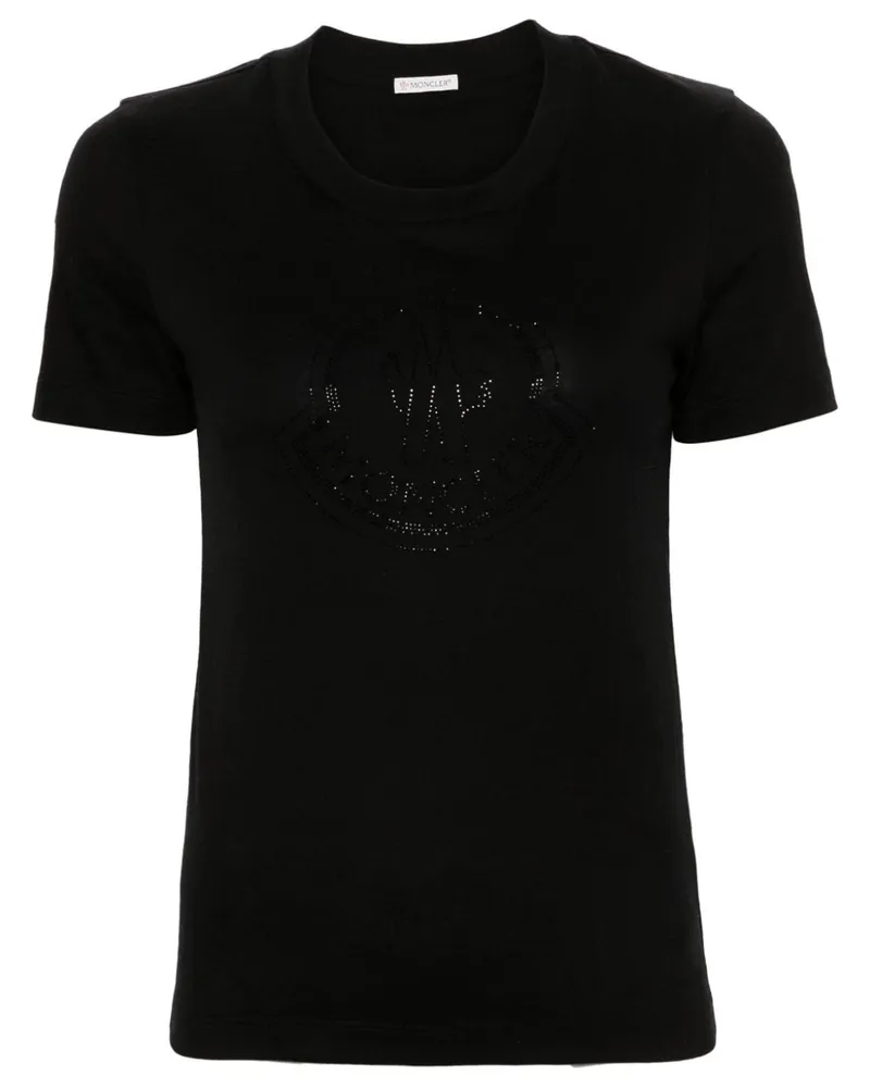 Moncler T-Shirt mit Strass-Logo - Schwarz Schwarz