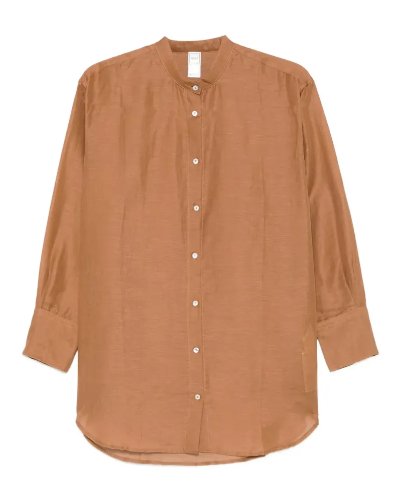 120% Lino band-collar long-sleeve shirt - Braun Braun