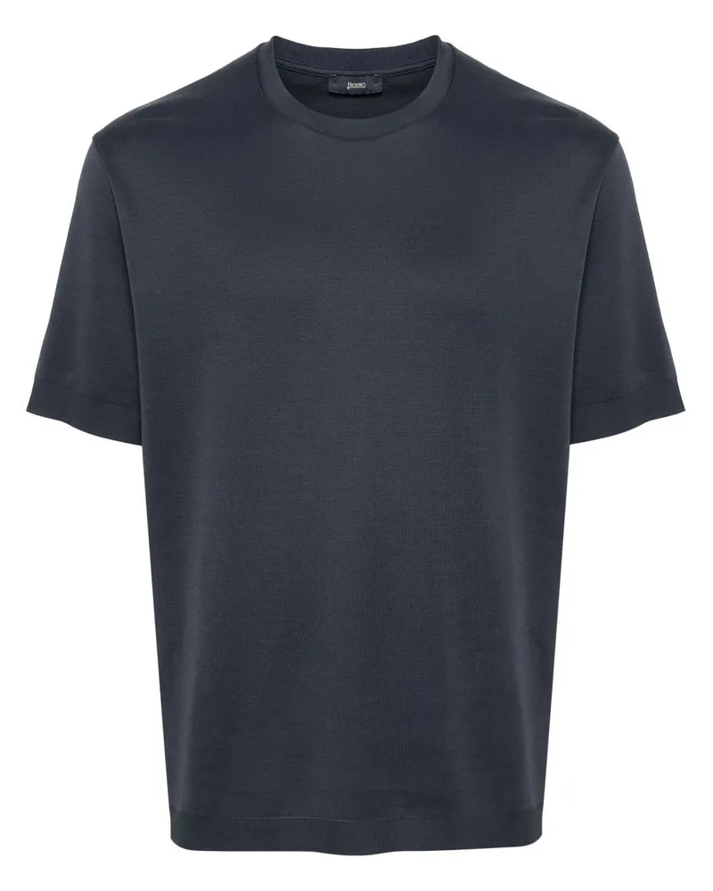 Herno Gestricktes T-Shirt mit Logo-Schild - Blau Blau
