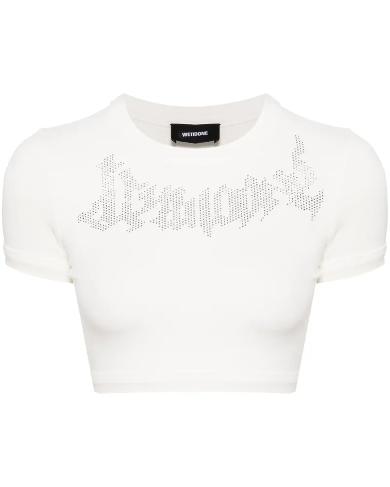 WE 11 DONE Cropped-Top mit Strass - Weiß Weiß