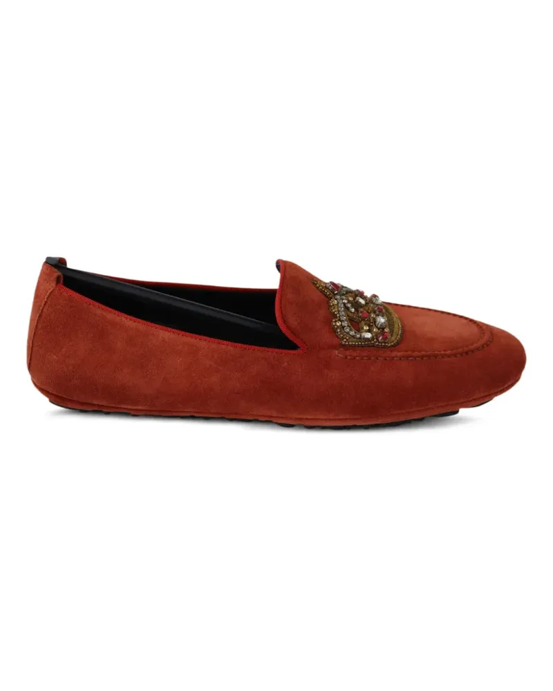 Dolce & Gabbana Loafer mit kristallverziertem Kronenmotiv - Braun Braun
