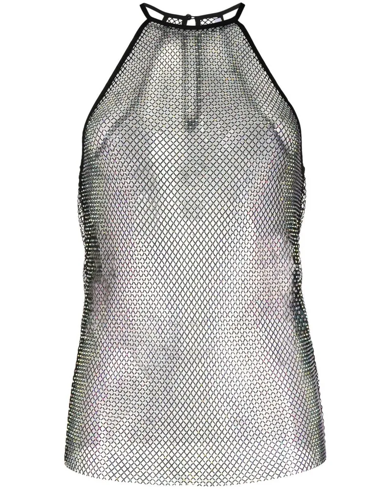 Patrizia Pepe Top aus Mesh mit Kristallen - Schwarz Schwarz