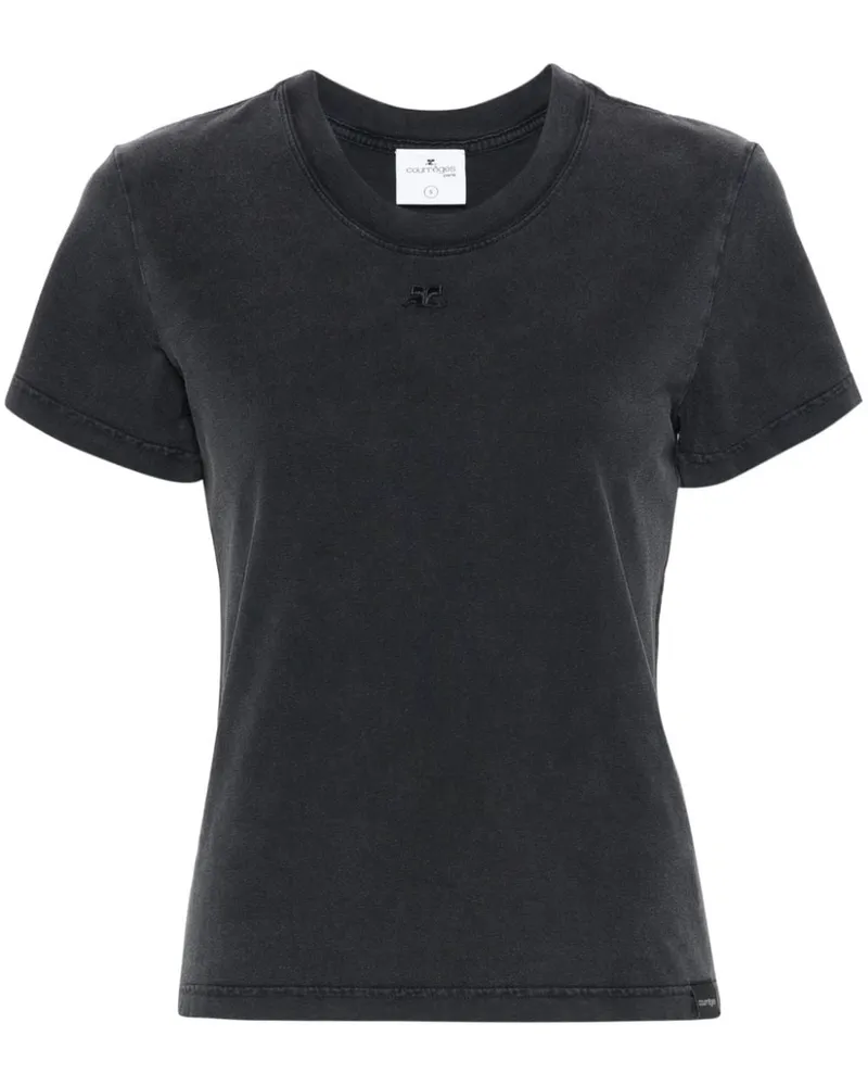 Courrèges T-Shirt mit Logo-Stickerei Grau