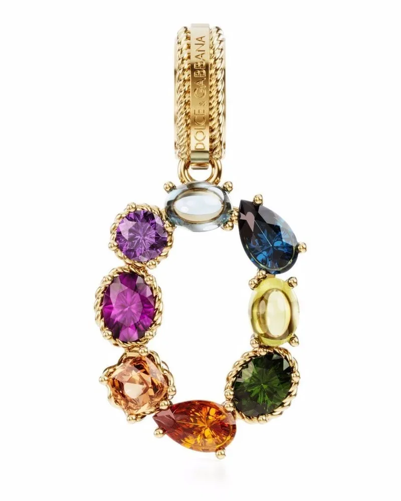 Dolce & Gabbana 18kt Charm 0 Lettering Gelbgoldanhänger mit Schmucksteinen Gold