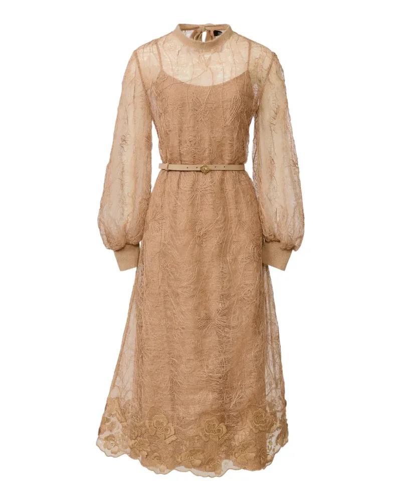 Fabiana Filippi Midikleid mit Mesh-Overlay und Blumenstickerei - Nude Nude