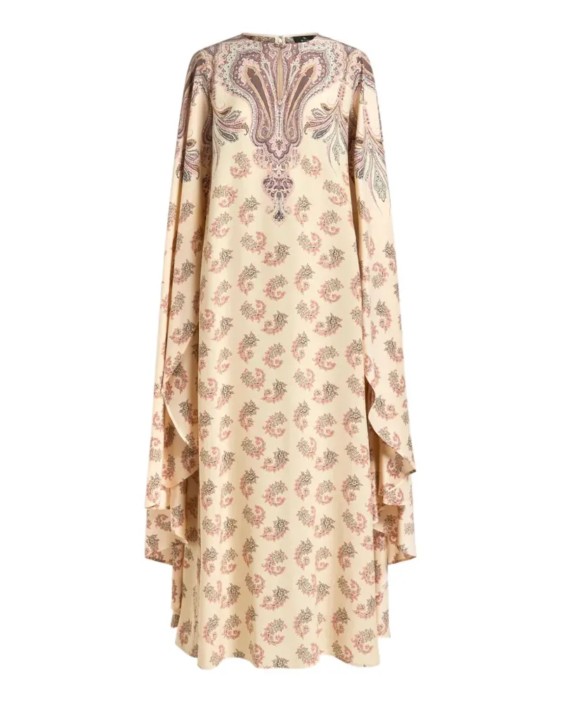 Etro cape placed-print silk dress - Nude Nude