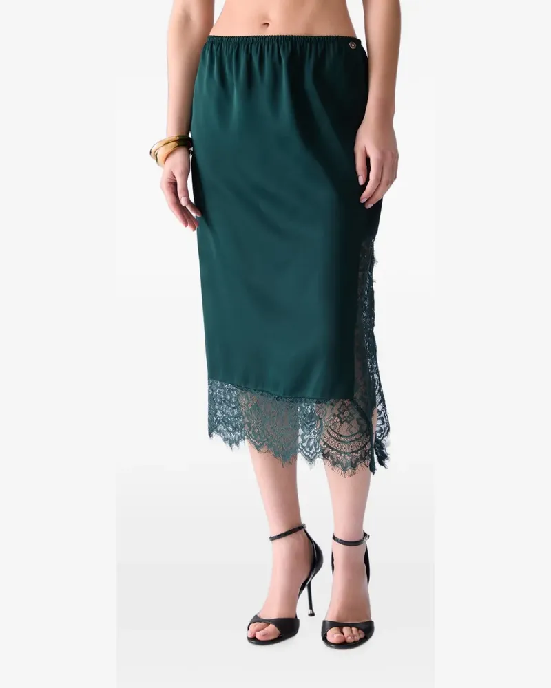 Liu Jo satin midi skirt with Valenciennes lace - Grün Grün