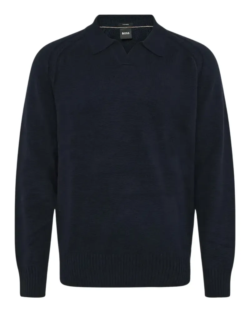HUGO BOSS polo-collar raglan-sleeve sweater - Blau Blau