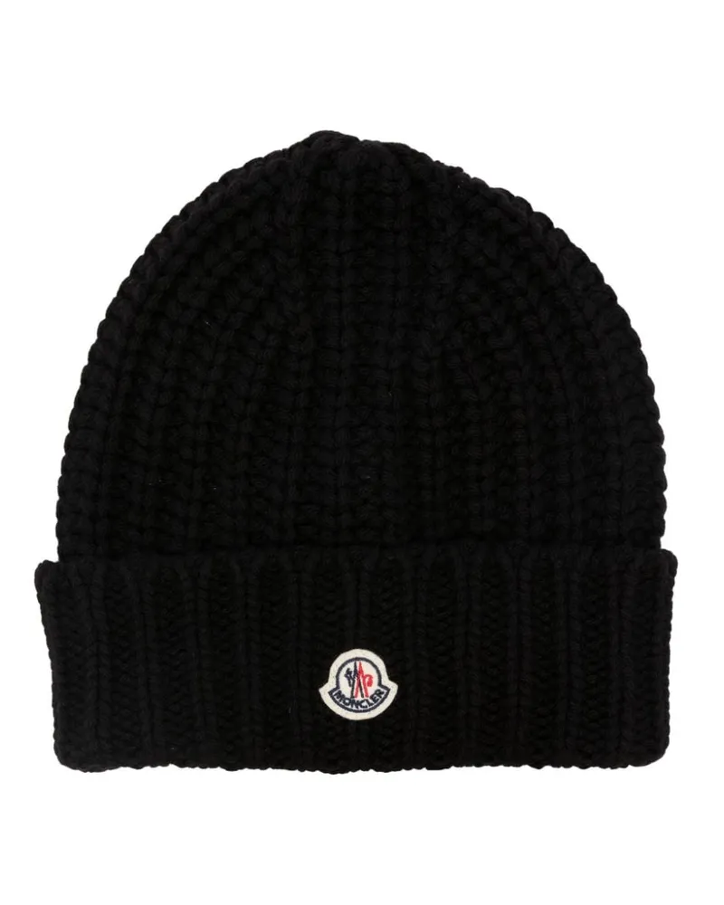 Moncler Beanie mit Logo Schwarz